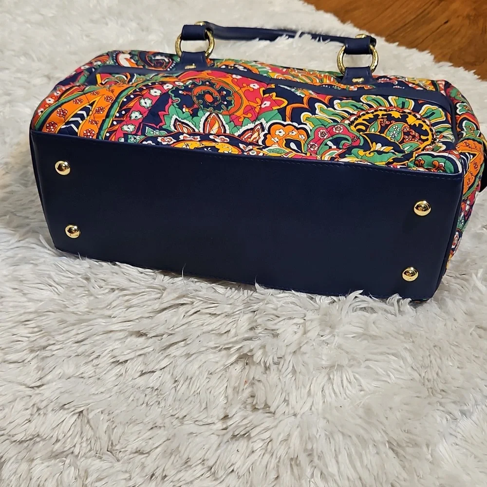 Vera Bradley Boho Paisley Satchel Handbag Leather Trim‎ Gold Accents Top Handle